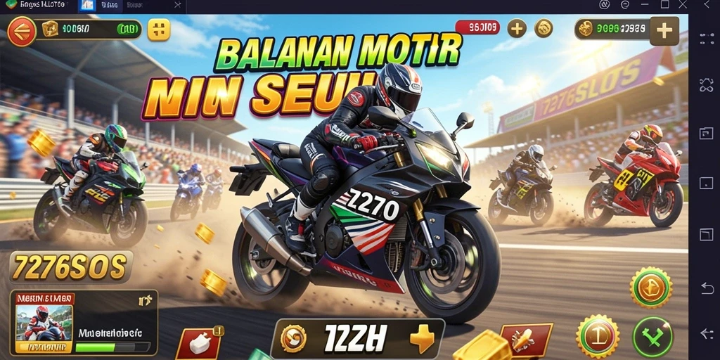 Tangkapan layar gameplay 7276SLOTS dengan aksi balapan motor yang mendebarkan.