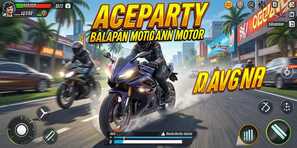 Screenshot gameplay ACEPARTY yang menampilkan adrenalin balapan motor.