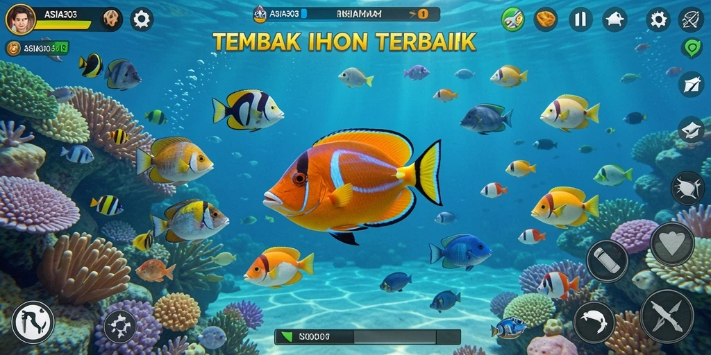 Gameplay menembak ikan yang menarik dan penuh warna.