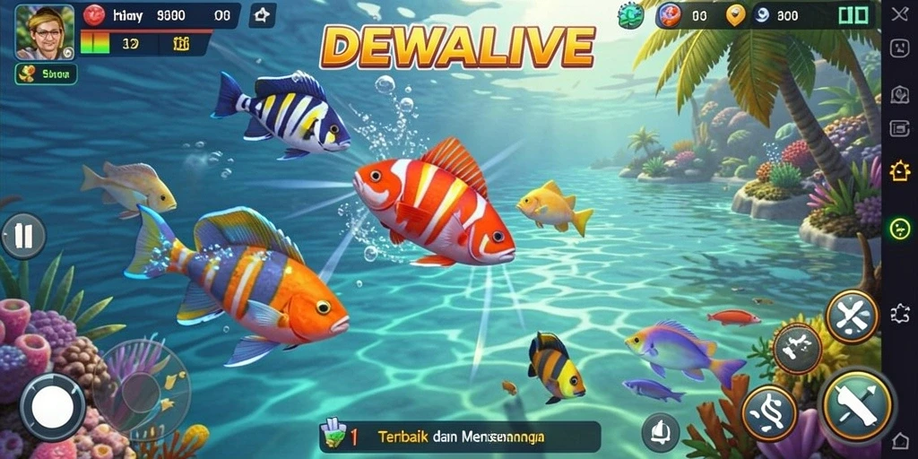 Tampilan gameplay DEWALIVE yang seru dalam menembak ikan.