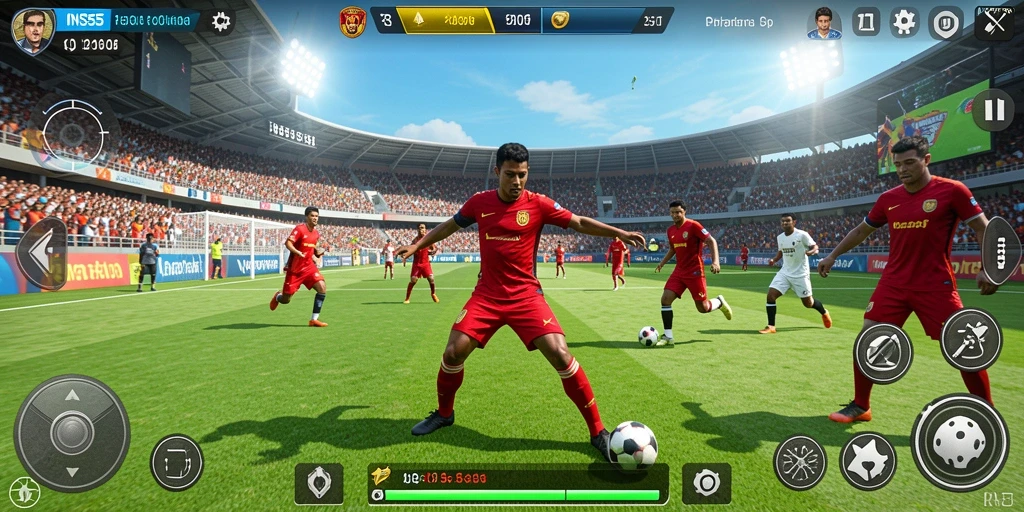 Screenshot utama INS55 menampilkan aksi seru dalam pertandingan olahraga.
