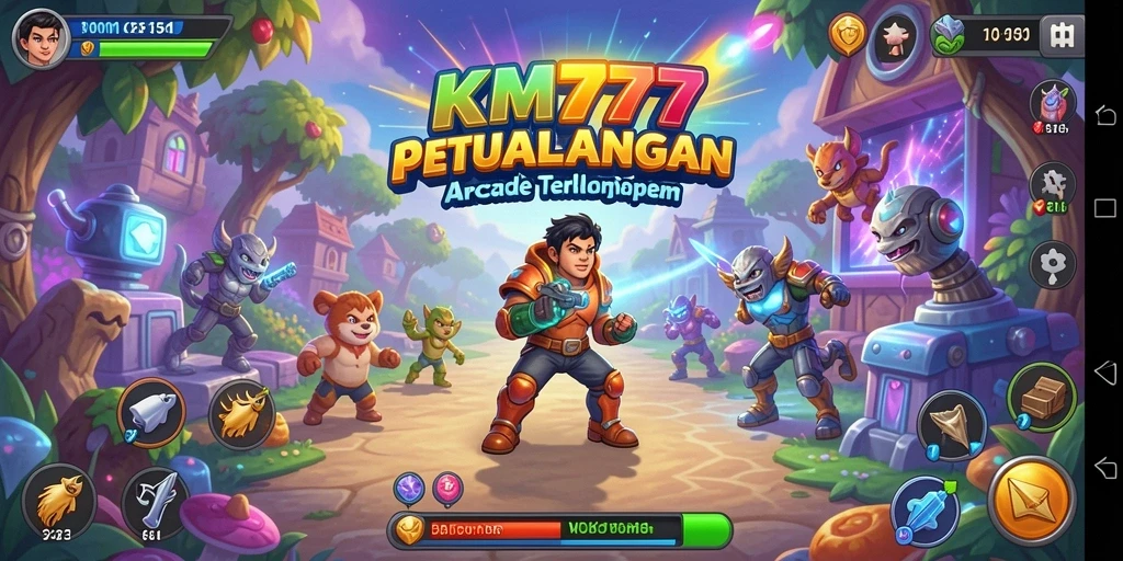 Tangkapan layar utama dari KM777 menampilkan aksi gameplay Arcade yang seru.