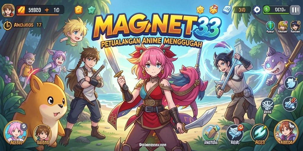 Tampilan aksi seru dalam permainan MAGNET33 yang menggambarkan petualangan anime.