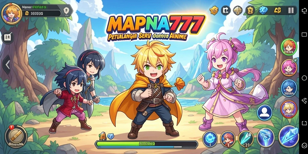 Screenshot gameplay MAPNA777 dengan karakter anime yang mendebarkan.
