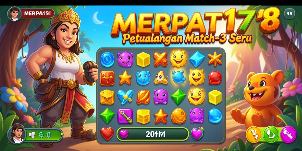 Screenshot gameplay Match-3 MERPATI178 dengan tantangan menyenangkan.