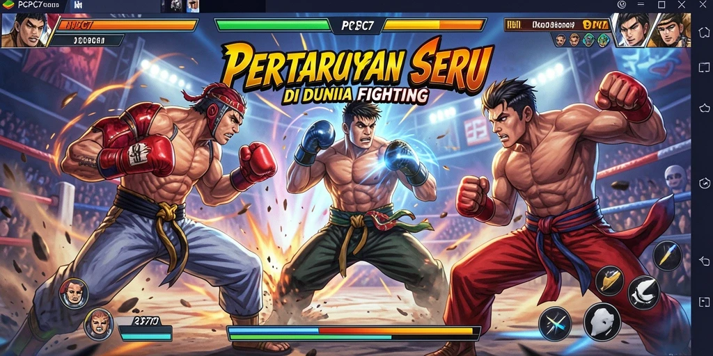 Tampilan gameplay intens dalam pertarungan PCPC7.