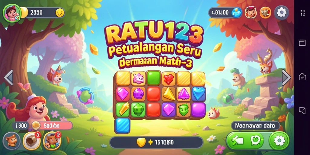 Tangkapan layar menampilkan aksi mencocokkan item berwarna cerah dalam RATU123.