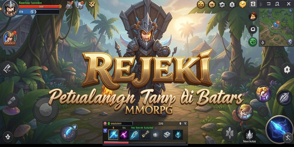 Tangkapan layar gameplay REJEKI yang menampilkan pertempuran seru di dunia fantasi.