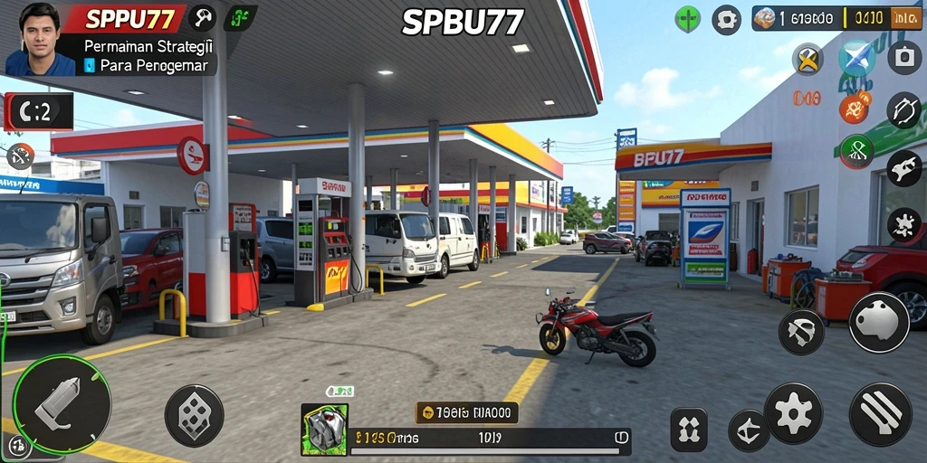 Tangkapan layar gameplay SPBU77 menunjukkan manajemen stasiun pengisian bahan bakar yang menarik.