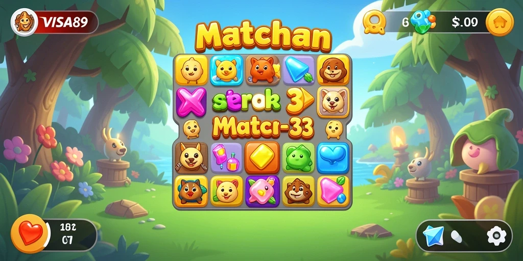 Tampilan gameplay seru dalam game Match-3 VISA89.